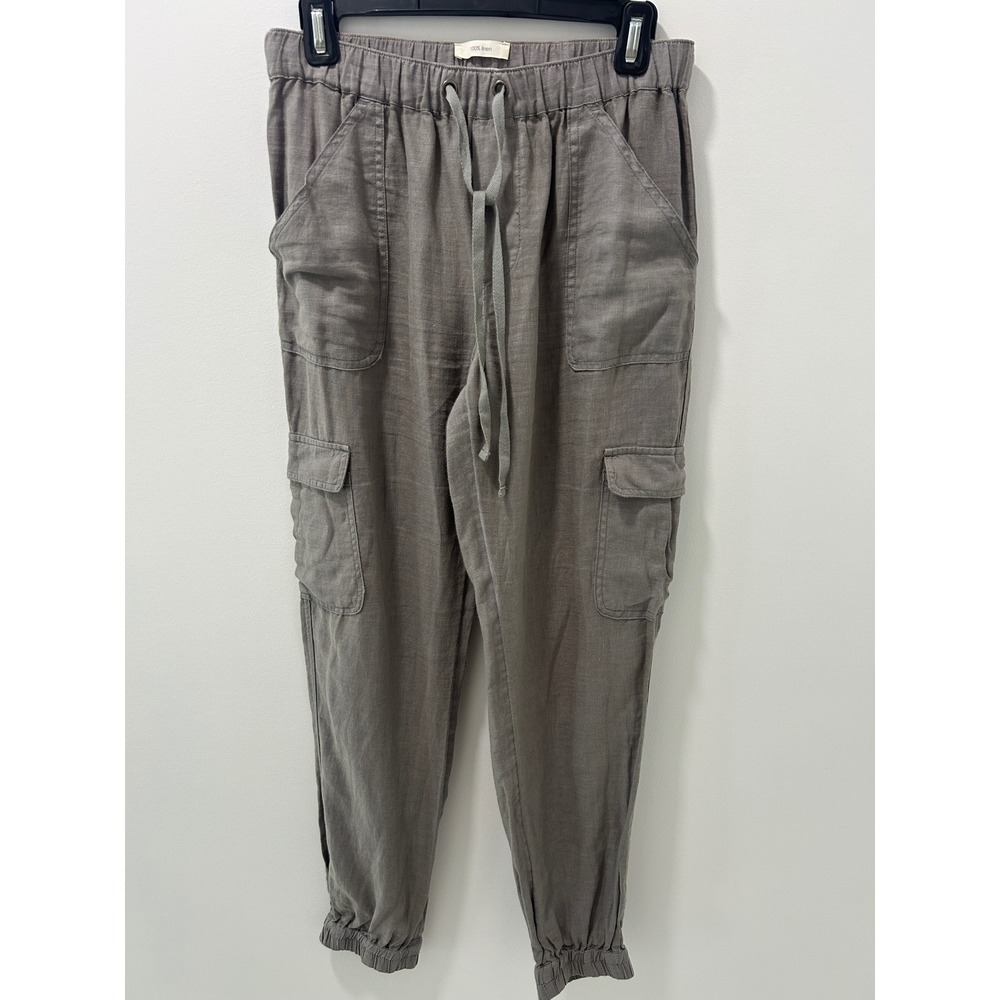 C&C California Womens Grey 100% Linen Cargo Jogger Pants Size Small